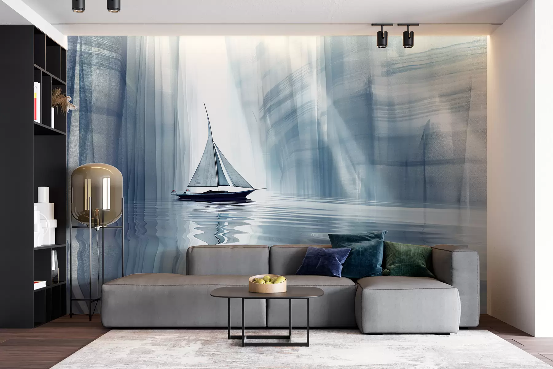fototapet Barcă pe apă într-un stil futurist cu culori albastre w01338