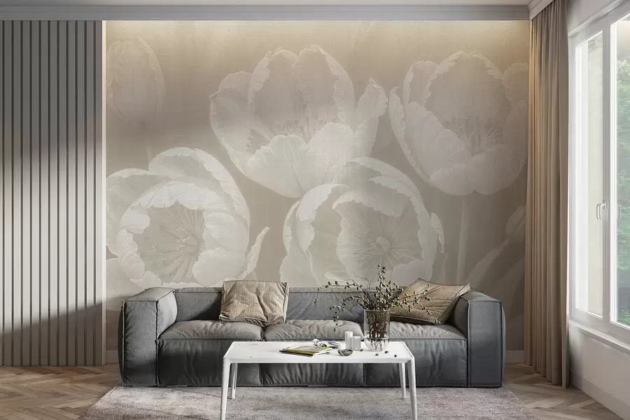 fototapet Desen de lalele albe cu moale, panza texturat roz blurred fundal minimalism monocrom imprimare w08193v1