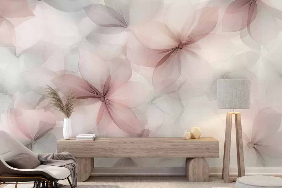 fototapet Compoziție florală, culori moi roz și gri, model floral w01446v1