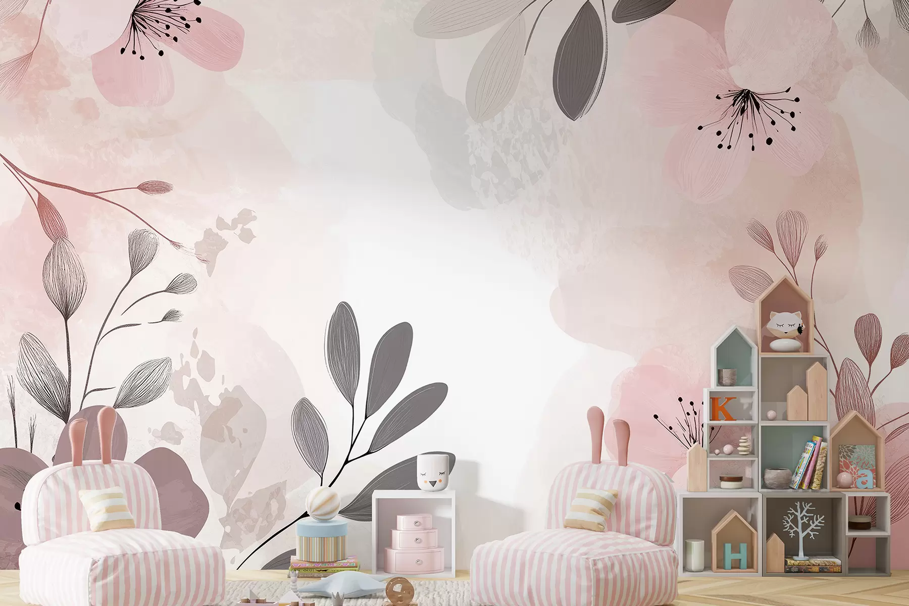 fototapet Desen abstract floral, natura, flori mari, pastel moale, paleta de culori roz w01451v1