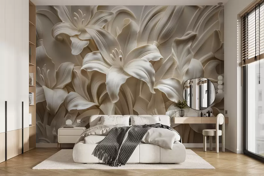 fototapet Relief elegant bej 3d de crini sculptati w01433
