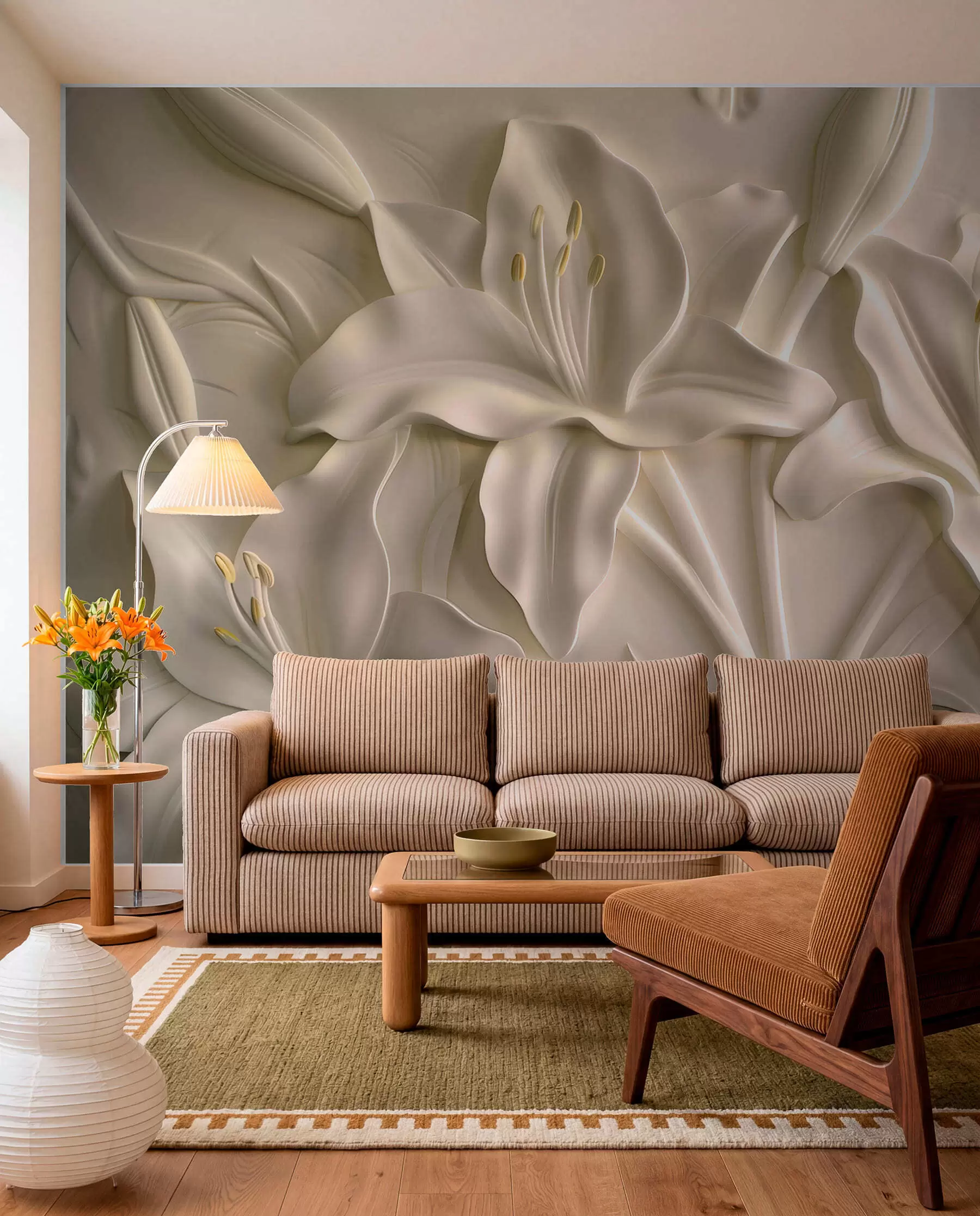 fototapet Basorelief cu crini mari de culoare bej w01434
