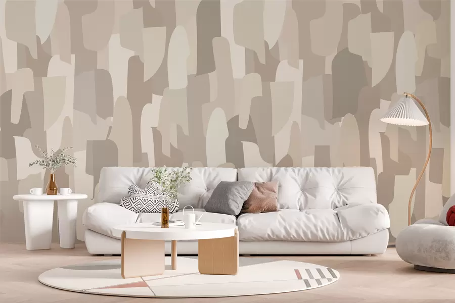 fototapet tapet de artă modernă abstractă în nuanțe de bej imitație de piese colorate, pentru un design interior elegant w00987