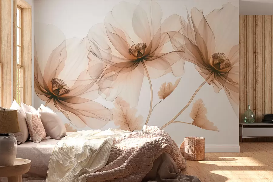 fototapet Floare transparentă delicată în stil cu raze X pe fundal alb Design botanic monocrom minimalist w01482