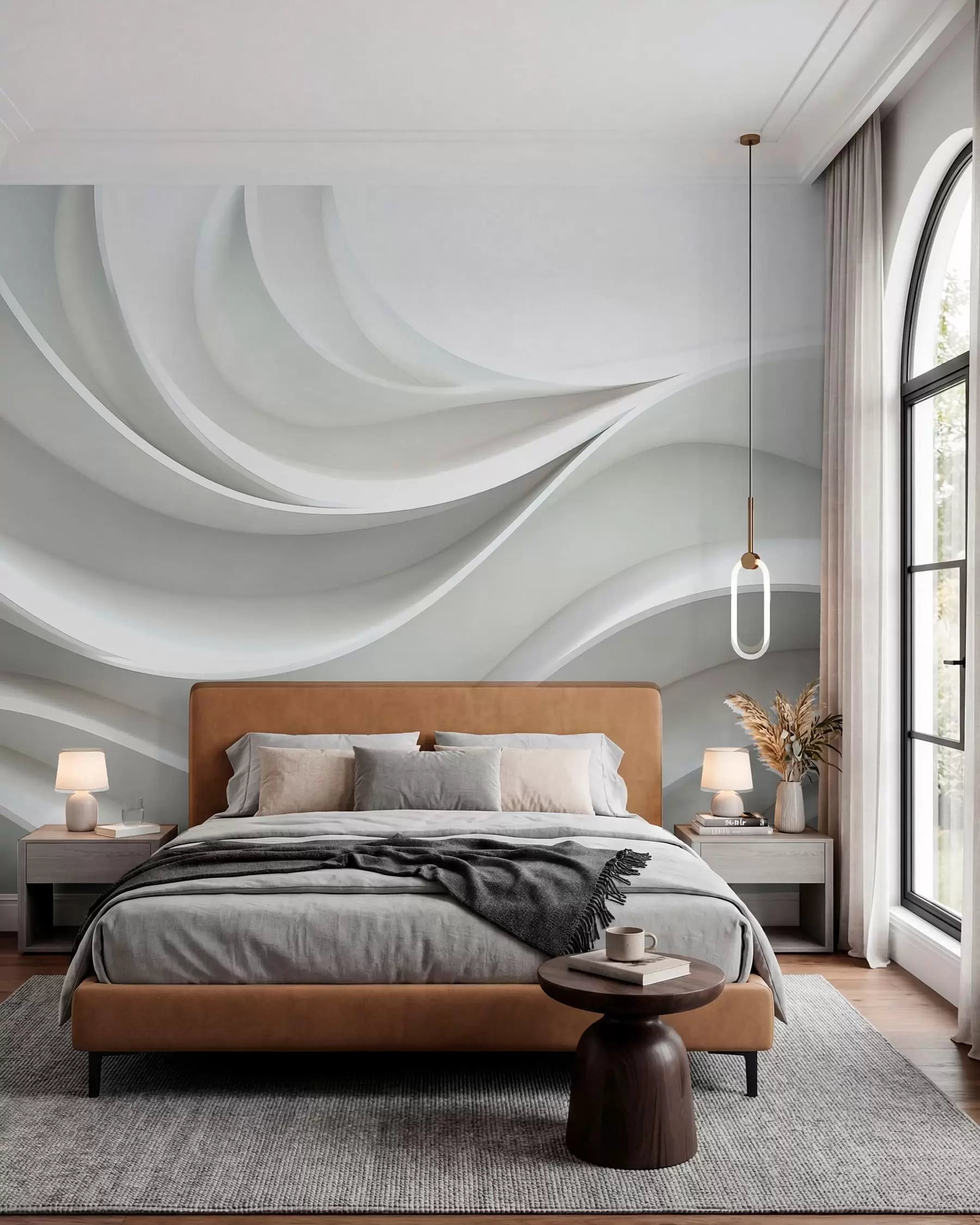 fototapet Forma de undă abstractă volumetrică 3d albă w01471