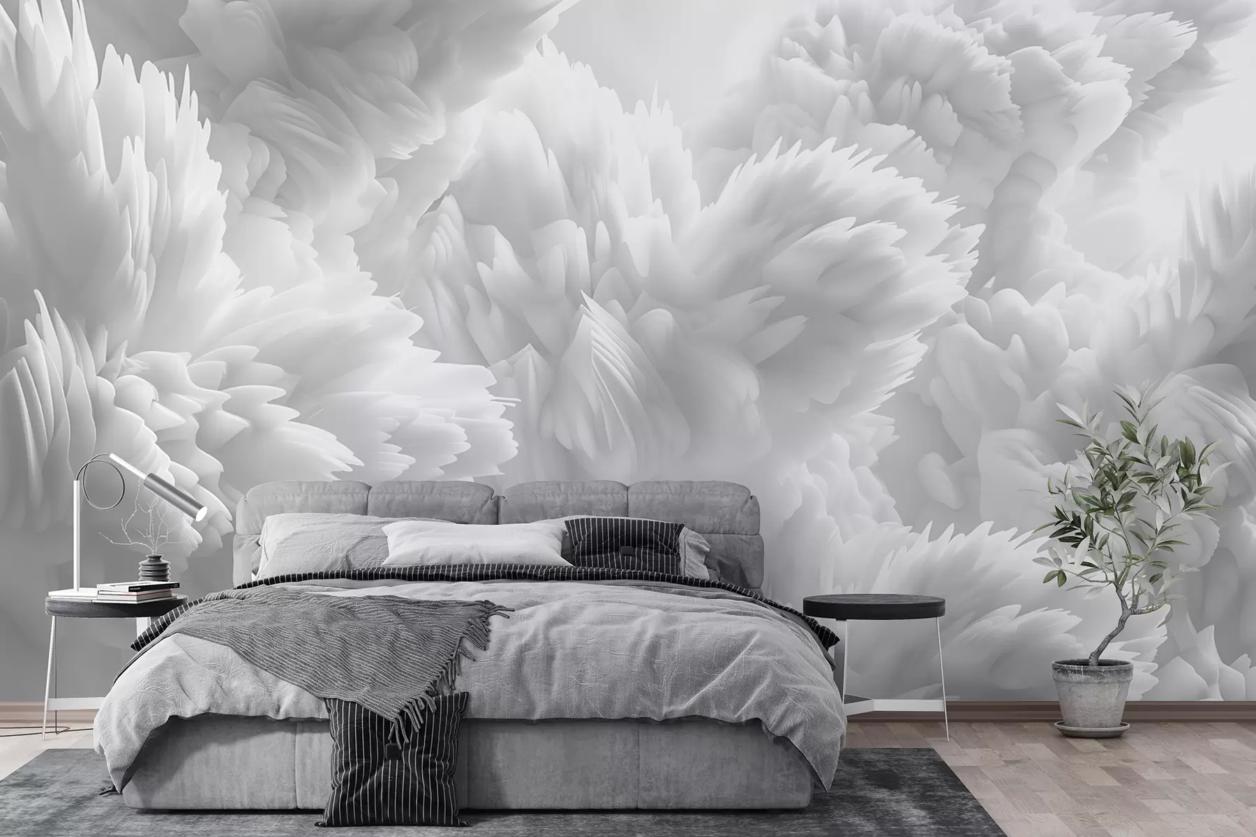 fototapet Compoziție abstractă de cristale de zăpadă într-un model de pene cu mai multe straturi într-o atmosferă eterică w01474