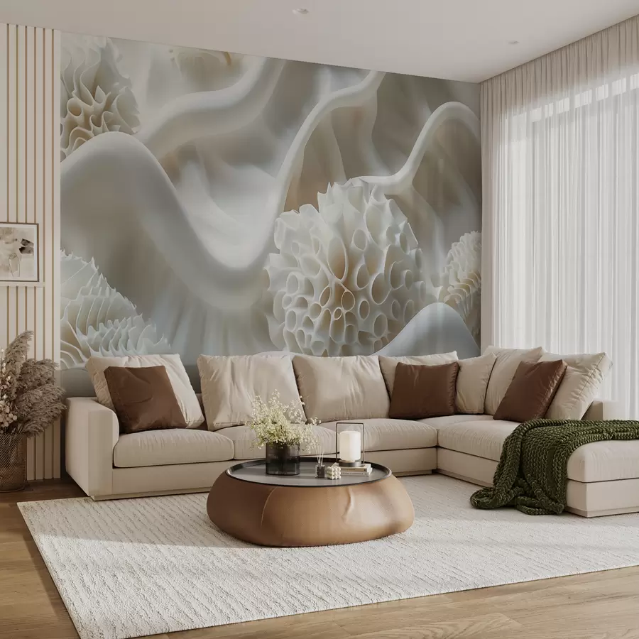 fototapet Fundal abstract ondulat de forme albe în stil 3D w01475