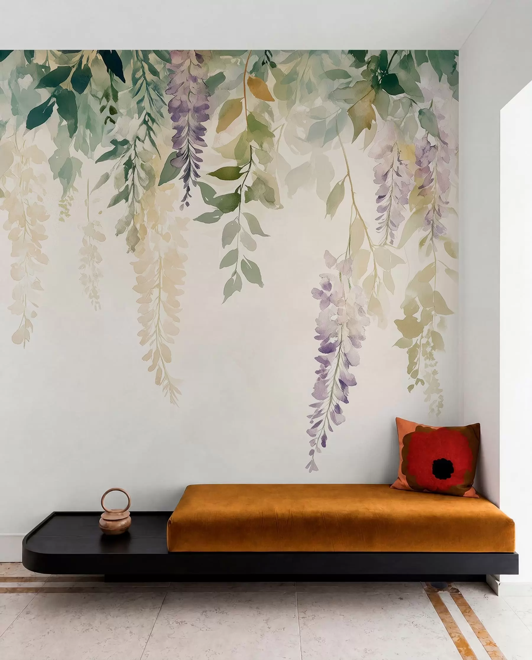 fototapet Wisteria ornament floral, floral, acuarelă, culori naturale w01545