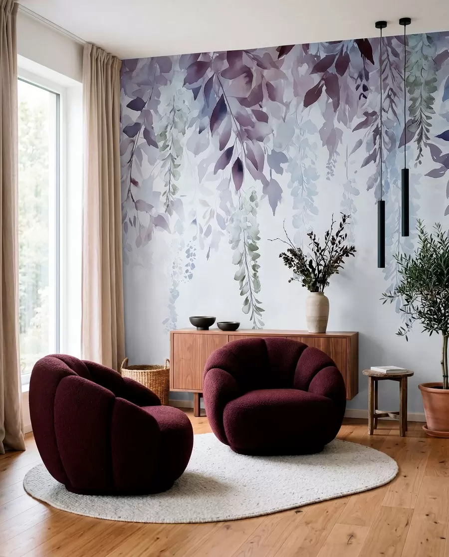 fototapet Wisteria floare ornament, florale, acuarelă, albastru și violet culori w01545v1