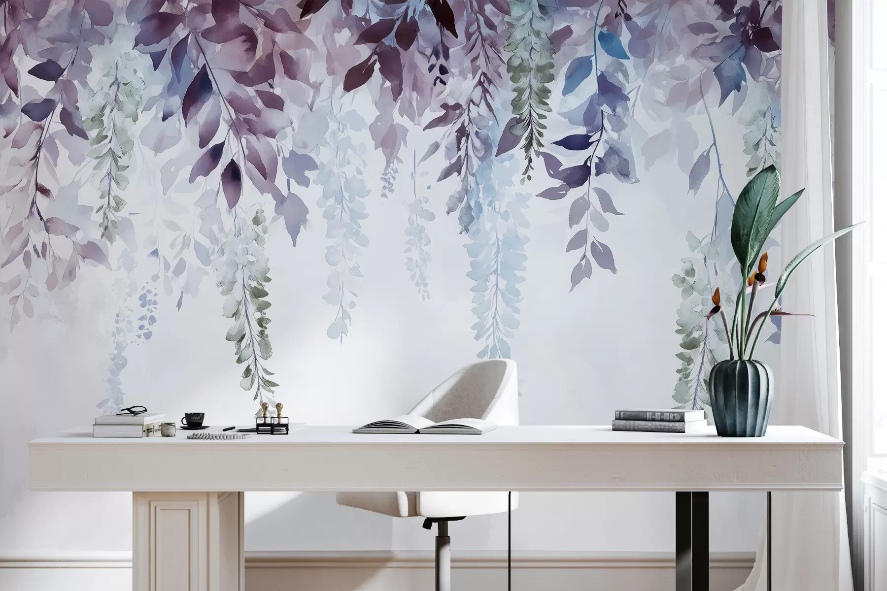 fototapet Wisteria floare ornament, florale, acuarelă, albastru și violet culori w01545v1