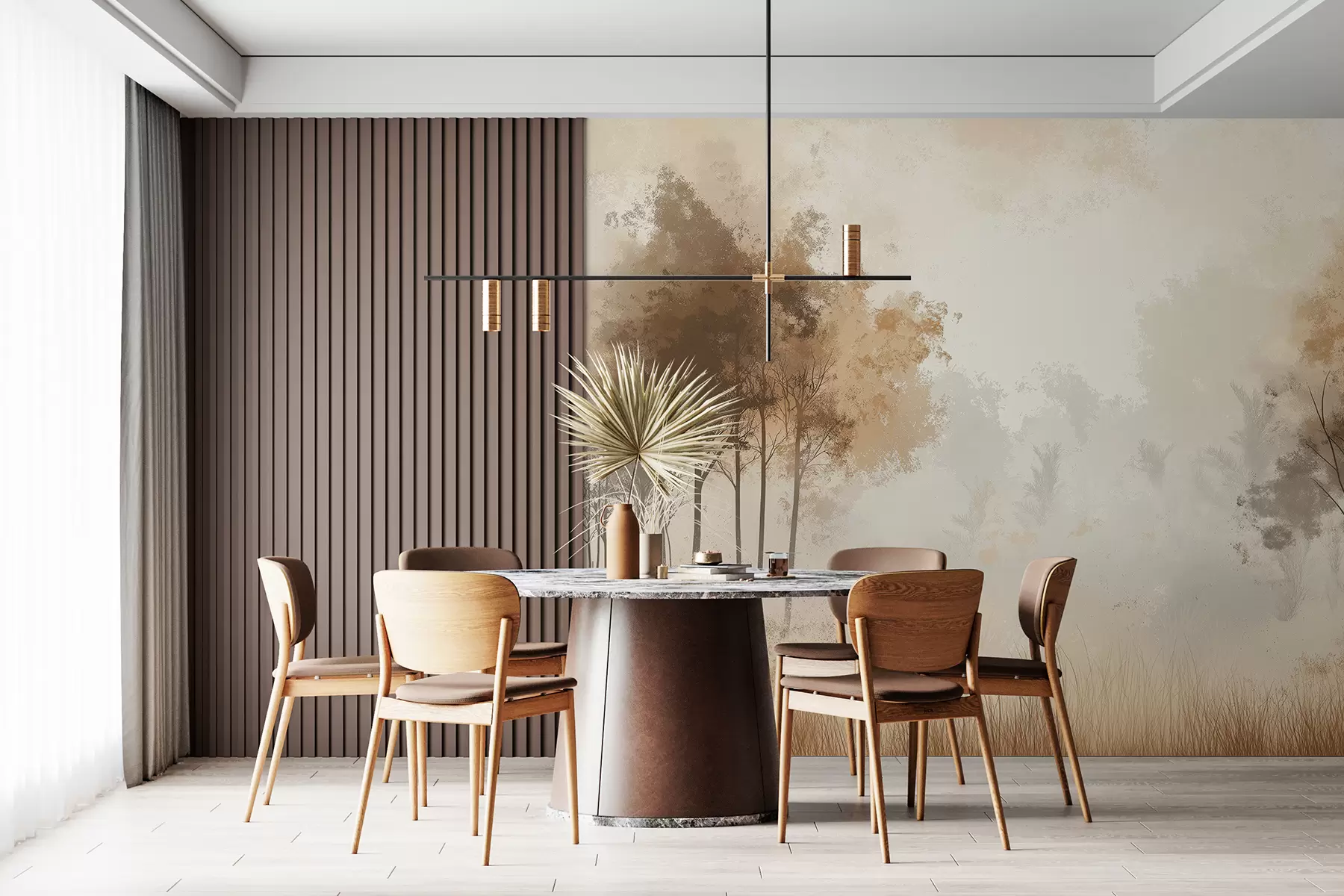 fototapet Peisaje naturale, copaci în pădure, textură grunge, culori bej w01564