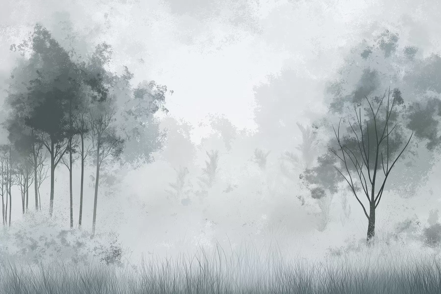 fototapet Peisaje naturale, copaci în pădure, textură grunge, culori gri w01564v1