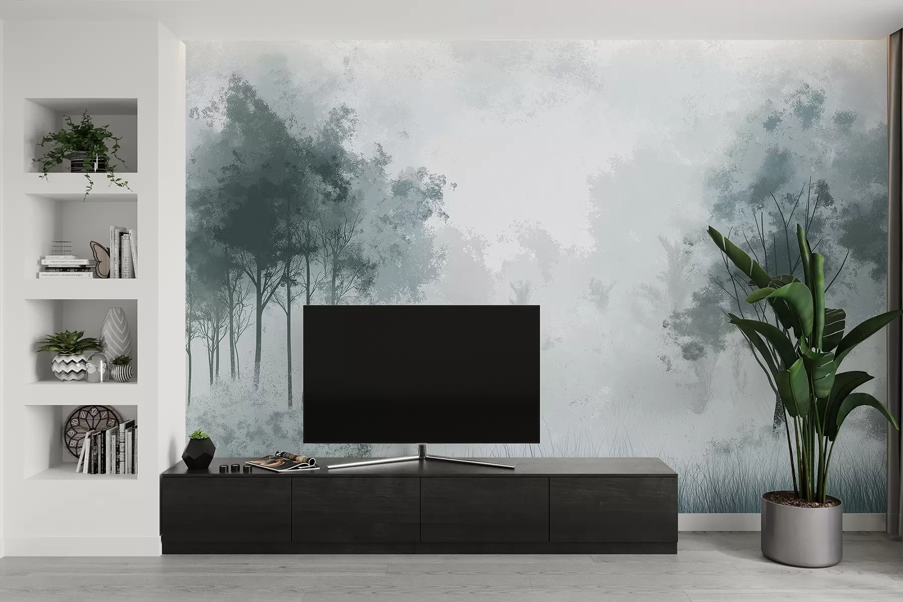 fototapet Peisaje naturale, copaci în pădure, textură grunge, culori gri w01564v1