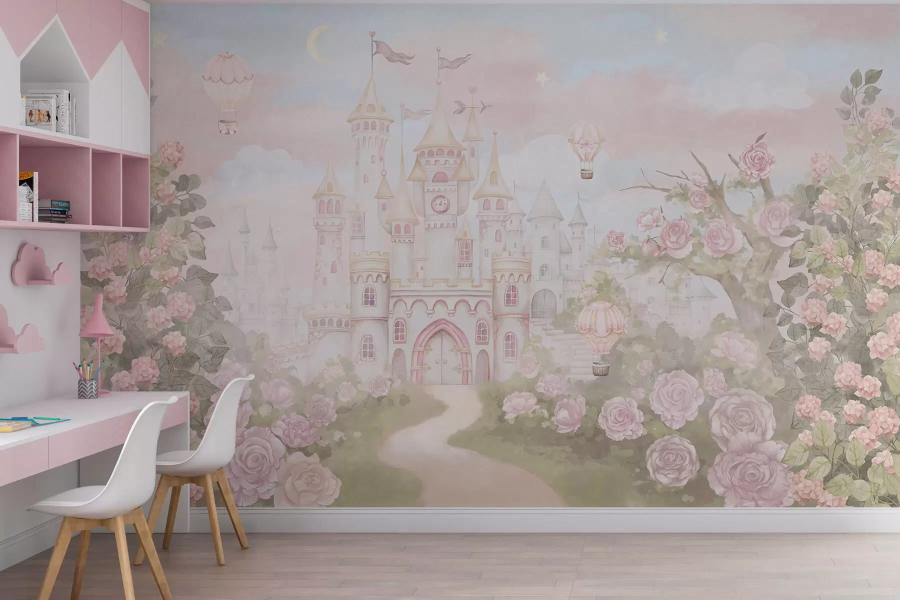 fototapet Castel magic cu flori și copaci mari w01524