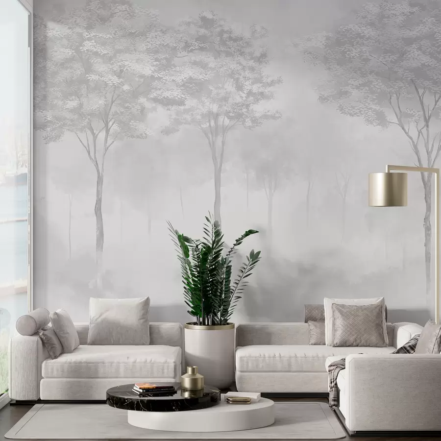 fototapet Siluetă de pădure cețoasă în culoarea gri w01599v5