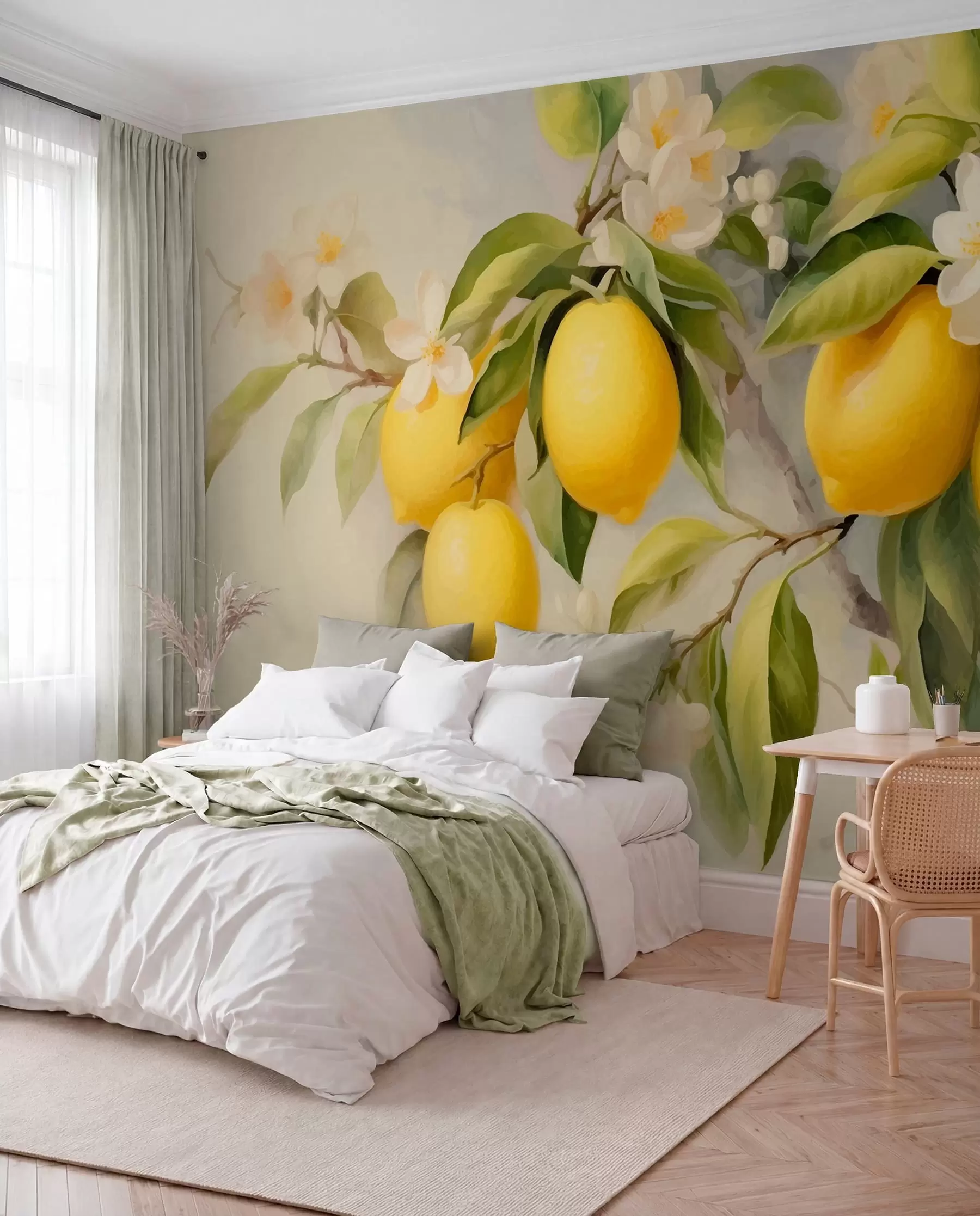 fototapet Lămâi printre flori albe w01136