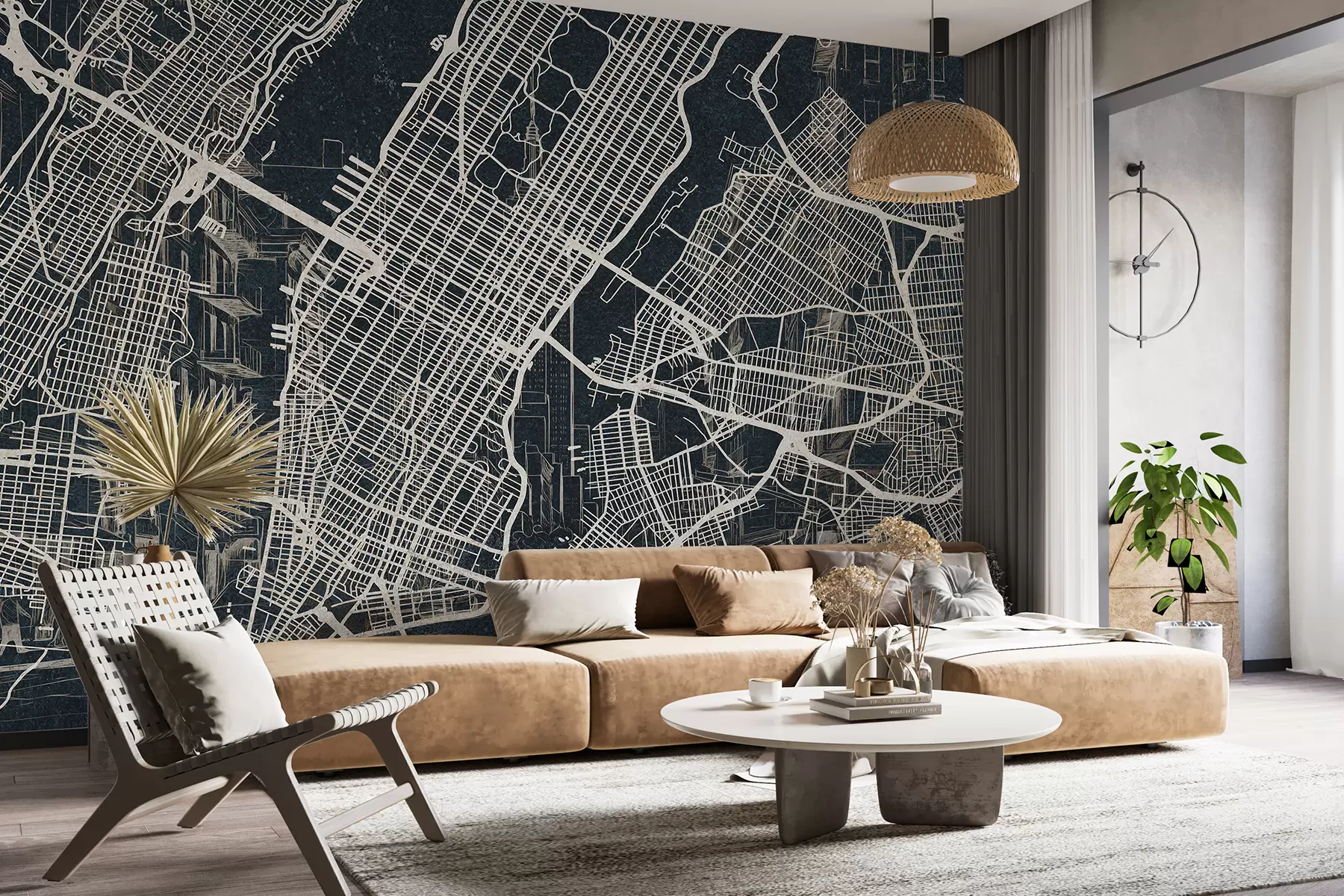 fototapet Harta orașului New York, desen de linie, arhitectură, culori închise w01699v1