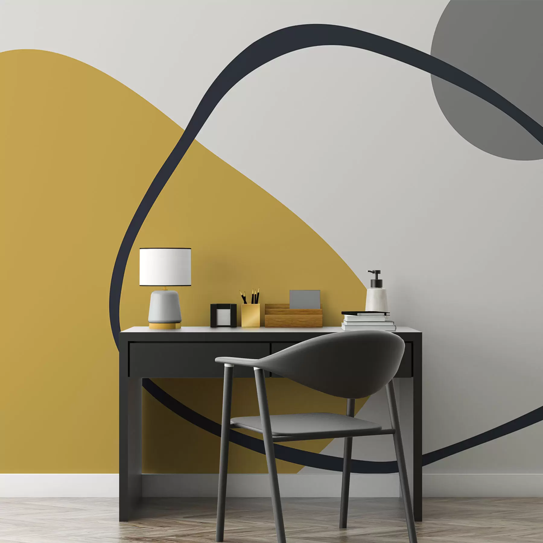 fototapet Forme geometrice galbene și gri pe un fundal deschis w01687