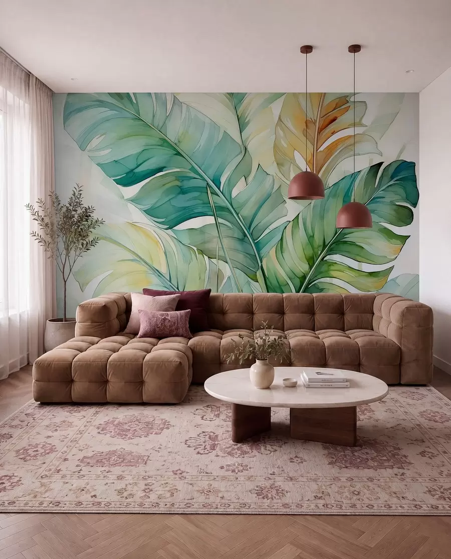 fototapet Tropical banane frunze de palmier umed acuarelă w01775