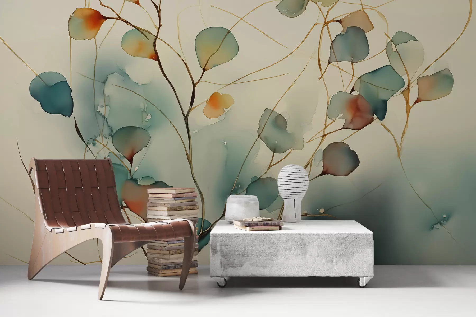 fototapet Abstract ramuri cu frunze blurred umed acuarelă w01779