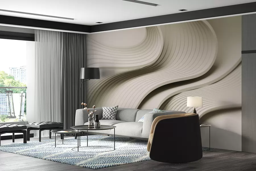 fototapet Valuri voluminoase elegante în stil 3D în nuanțe de bej w01147v2
