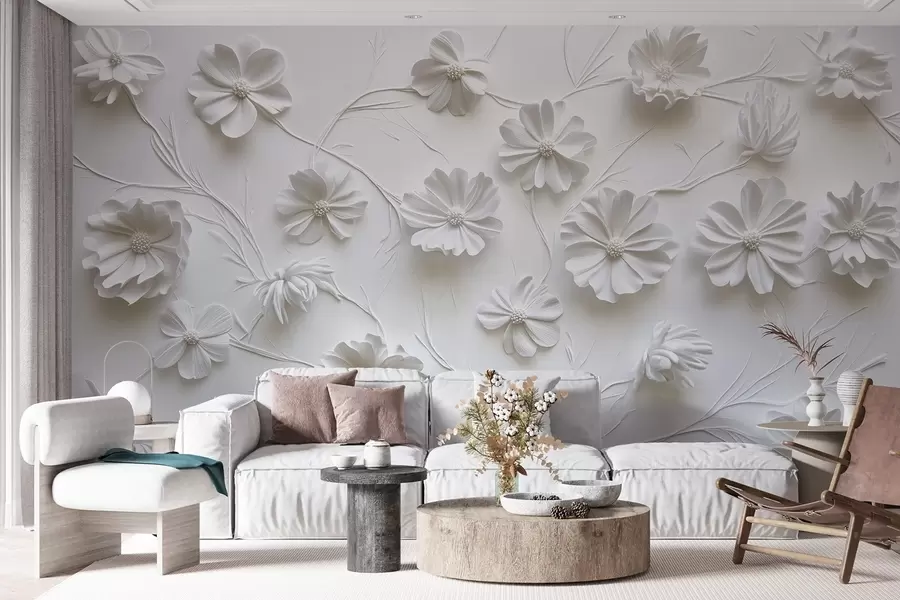 fototapet Compoziție albă de flori în relief într-un stil minimalist și sofisticat w01828