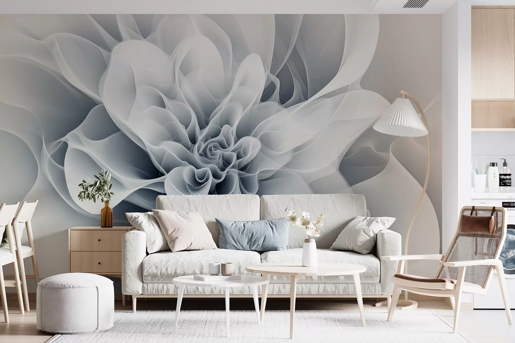 fototapet Imagine abstractă elegantă a unei flori cu linii netede în albastru w01853