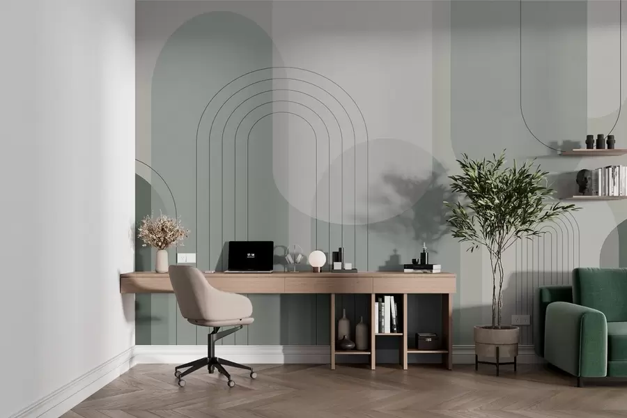 fototapet Geometrie minimalistă și boho în tonuri de verde w01920