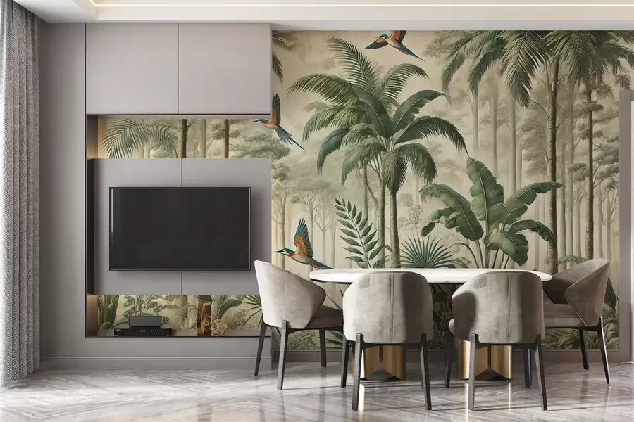 fototapet Panorama cu peisaj tropical și păsări w01957