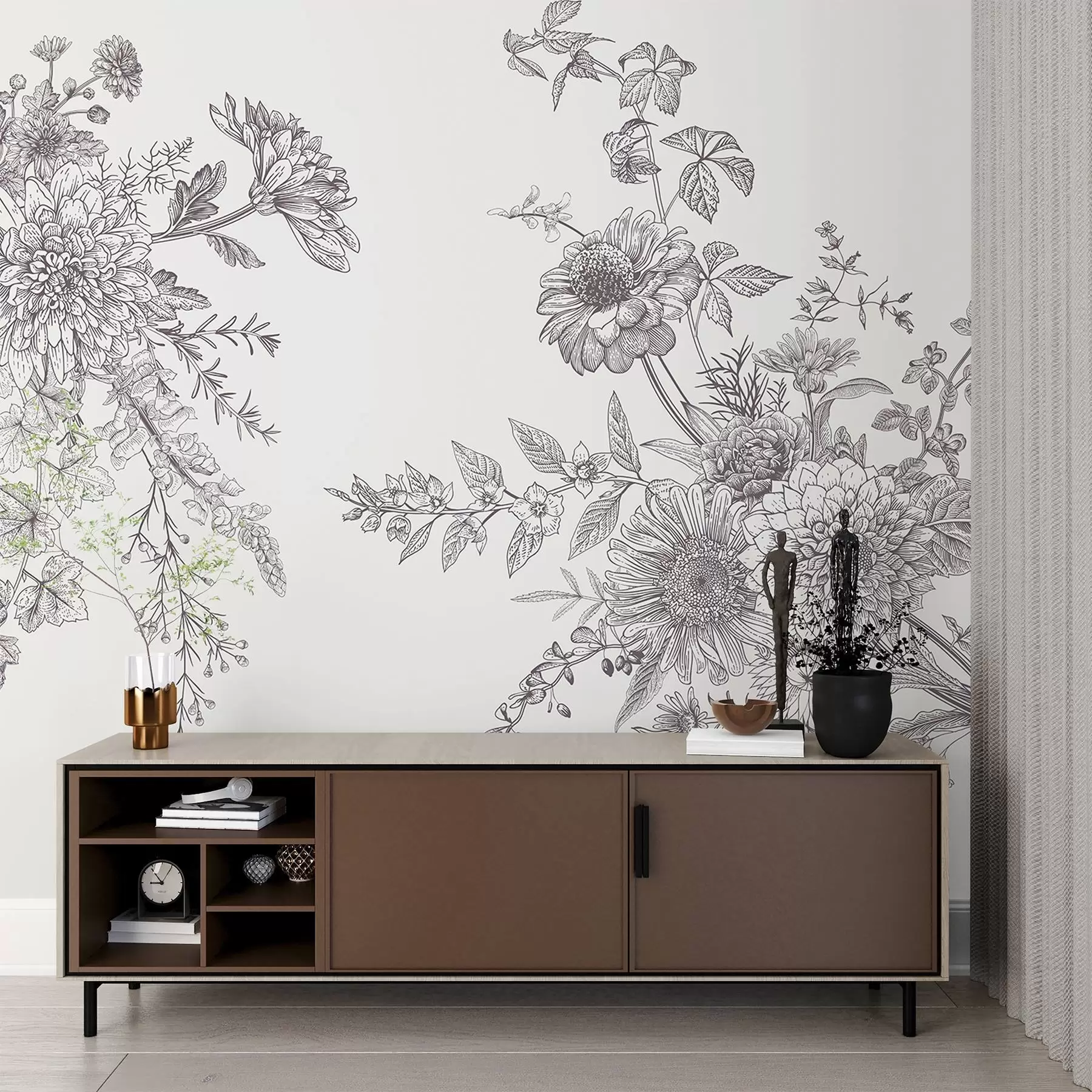 fototapet Design floral complicat în monocromie w00381v2