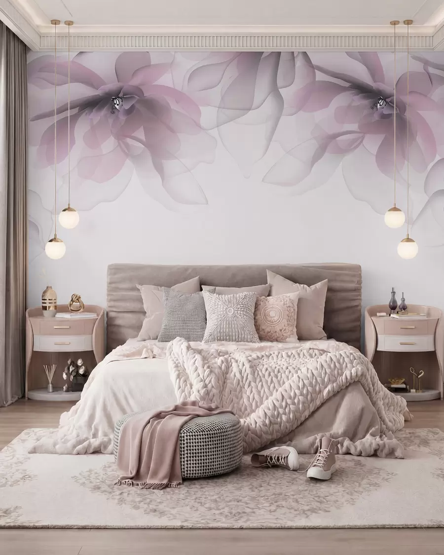 fototapet flori mari translucide roz pe vârf w02093