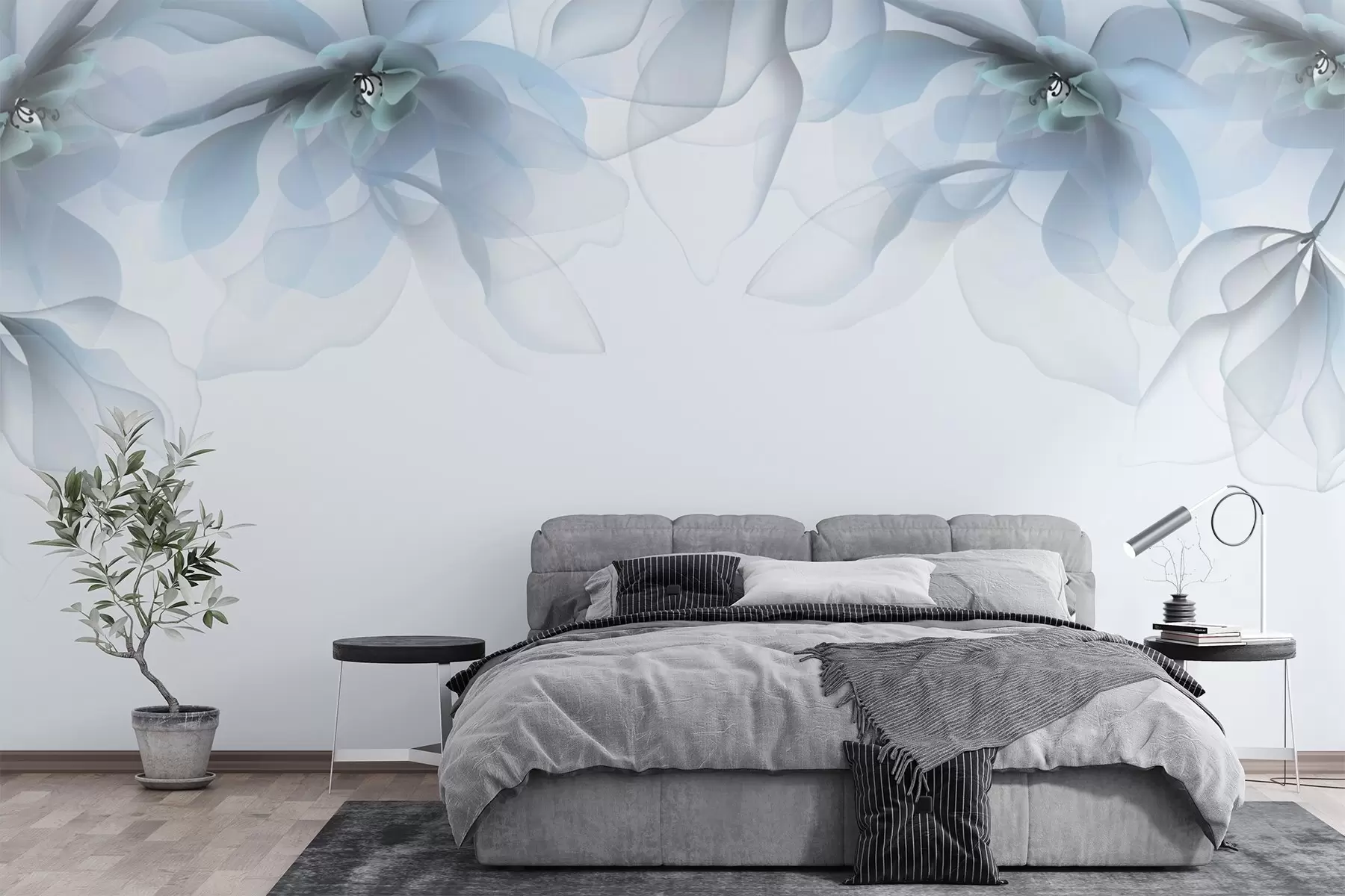 fototapet flori mari translucide albastre pe partea de sus w02093v2