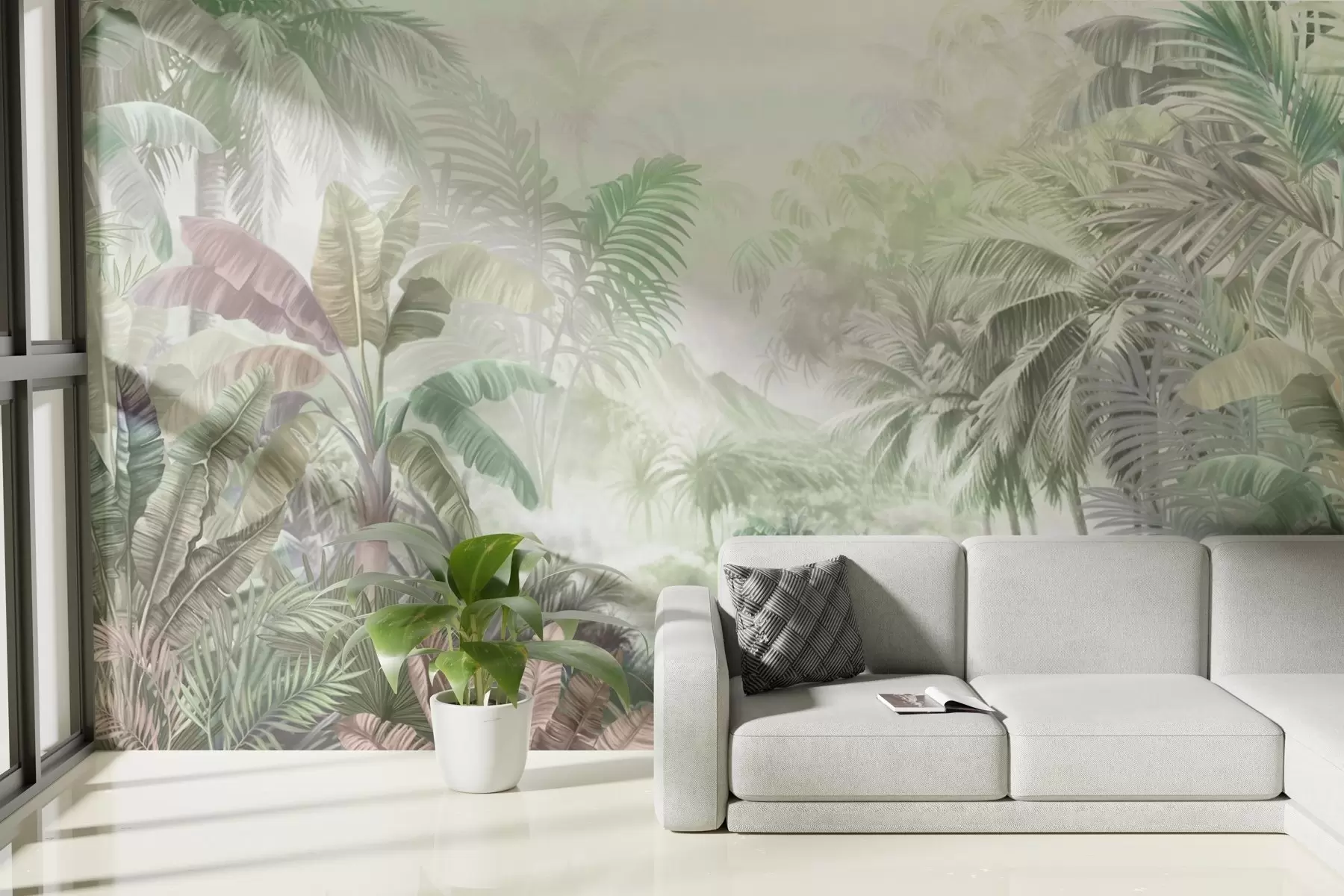 fototapet Pădure tropicală în tonuri moi de verde w01931v1