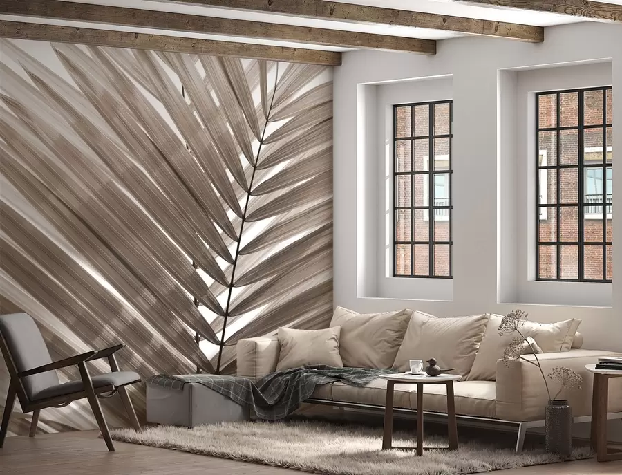 fototapet Frunze de palmier elegante în sepia moale u97550v1