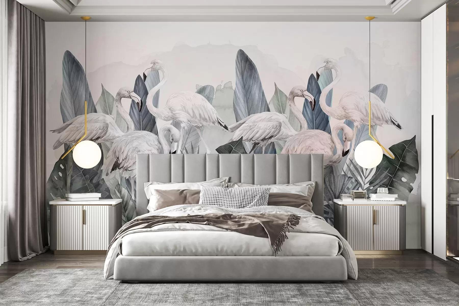 fototapet Flamingo elegante printre frunzișuri luxuriante w00505v2