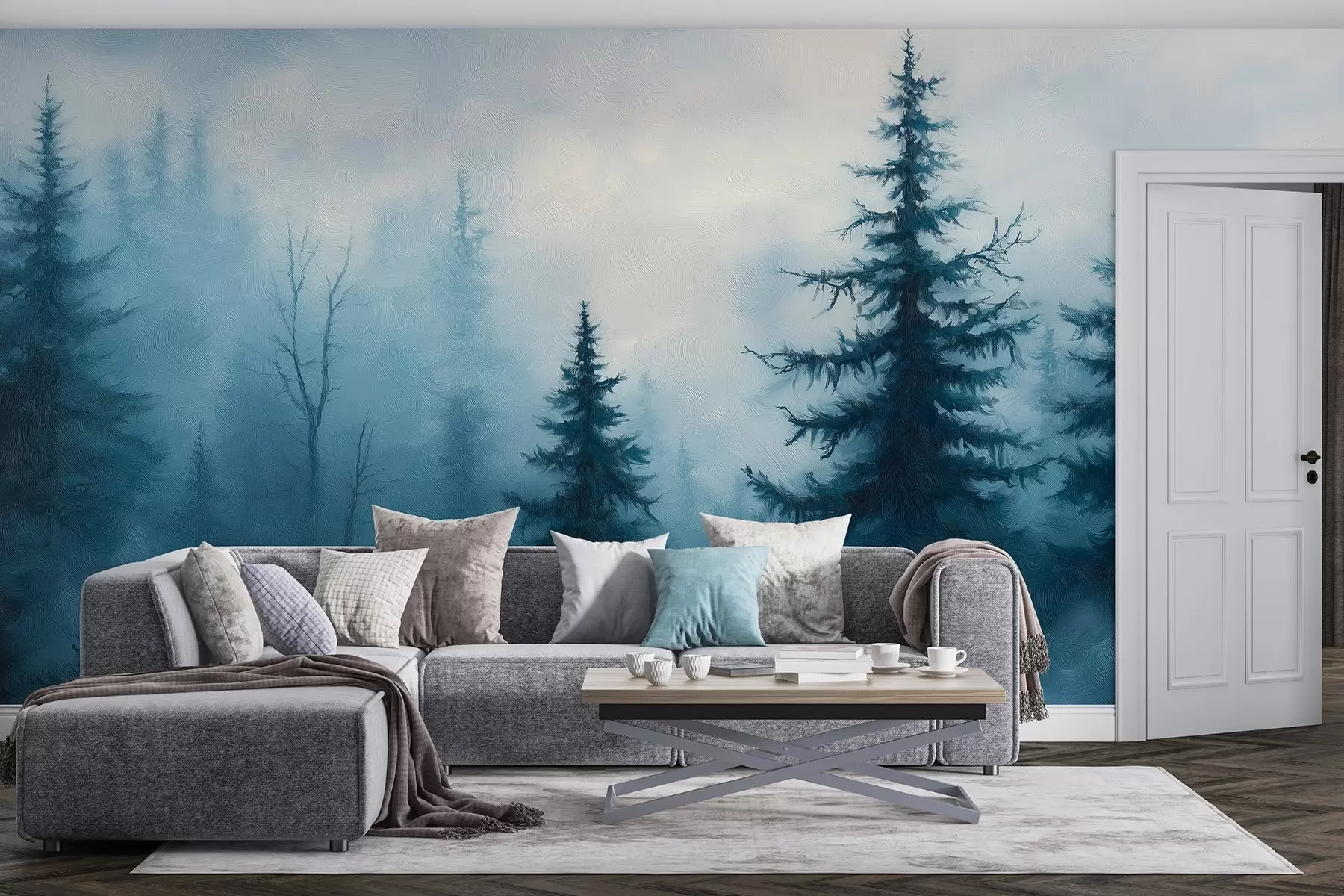 fototapet Pădure albastru închis, pictură în ulei, lovituri de perie, natură w02153