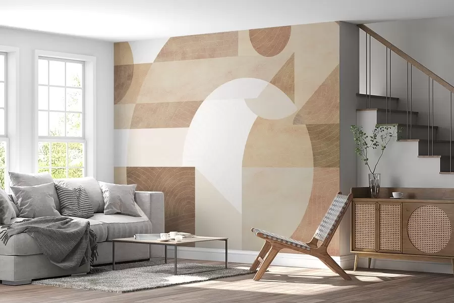 fototapet Geometrie modernă cu forme abstracte, detalii texturate în tonuri de bej și maro w02140