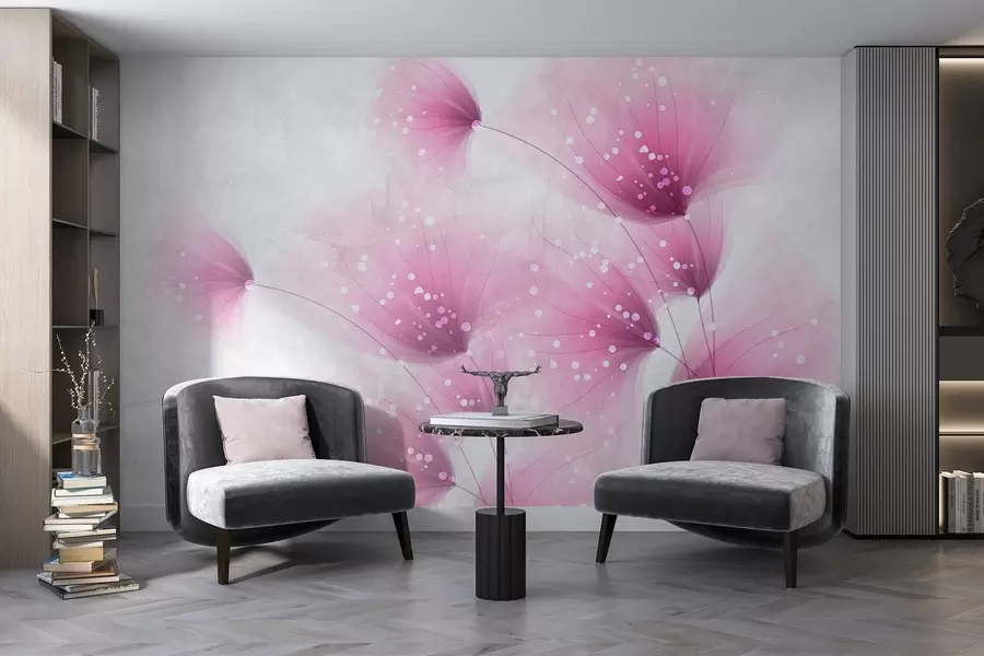 fototapet Flori roz moi cu fundal gri deschis textural neclar și lumini strălucitoare w08423