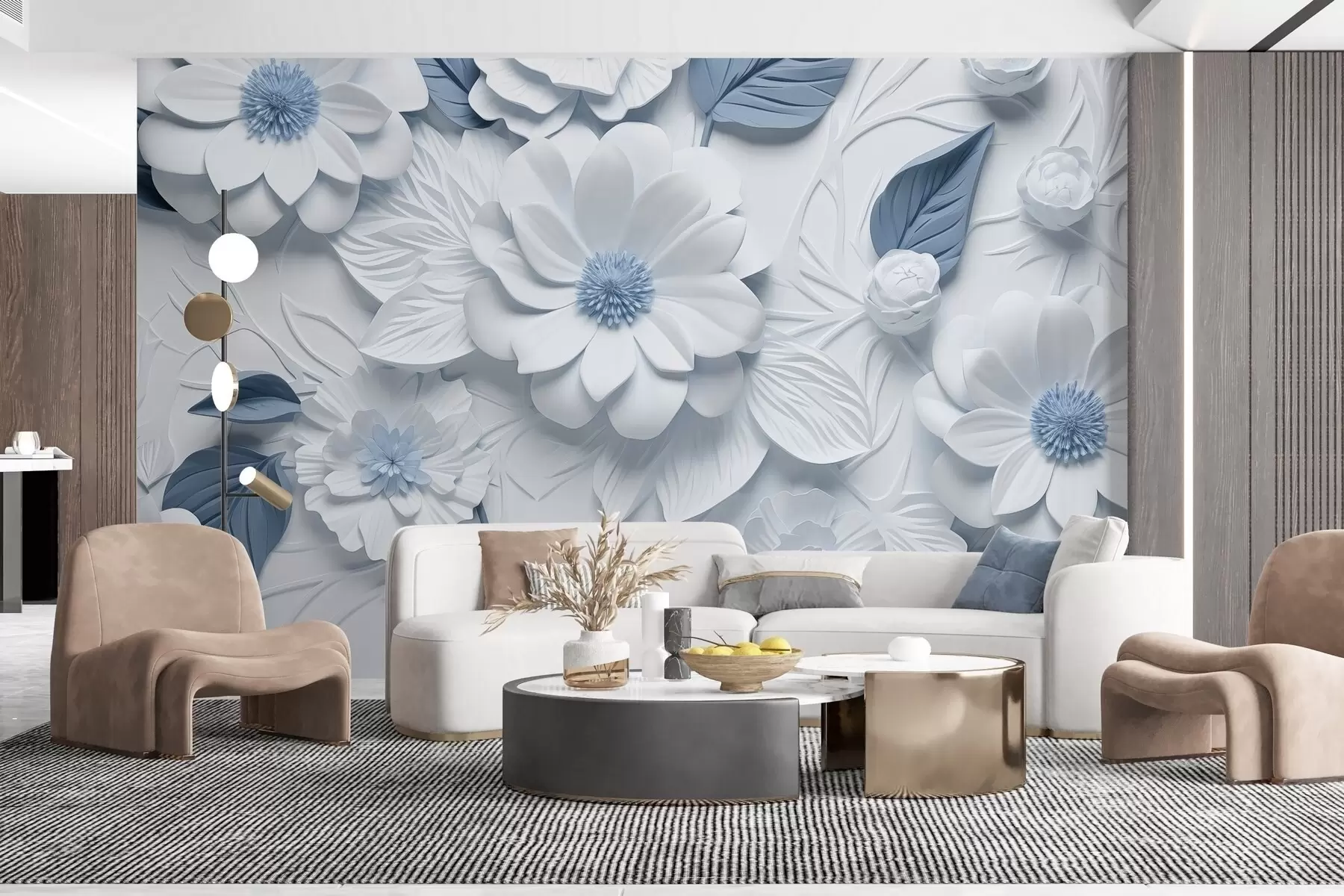 fototapet Flori volumetrice din gips în două culori w02006v1