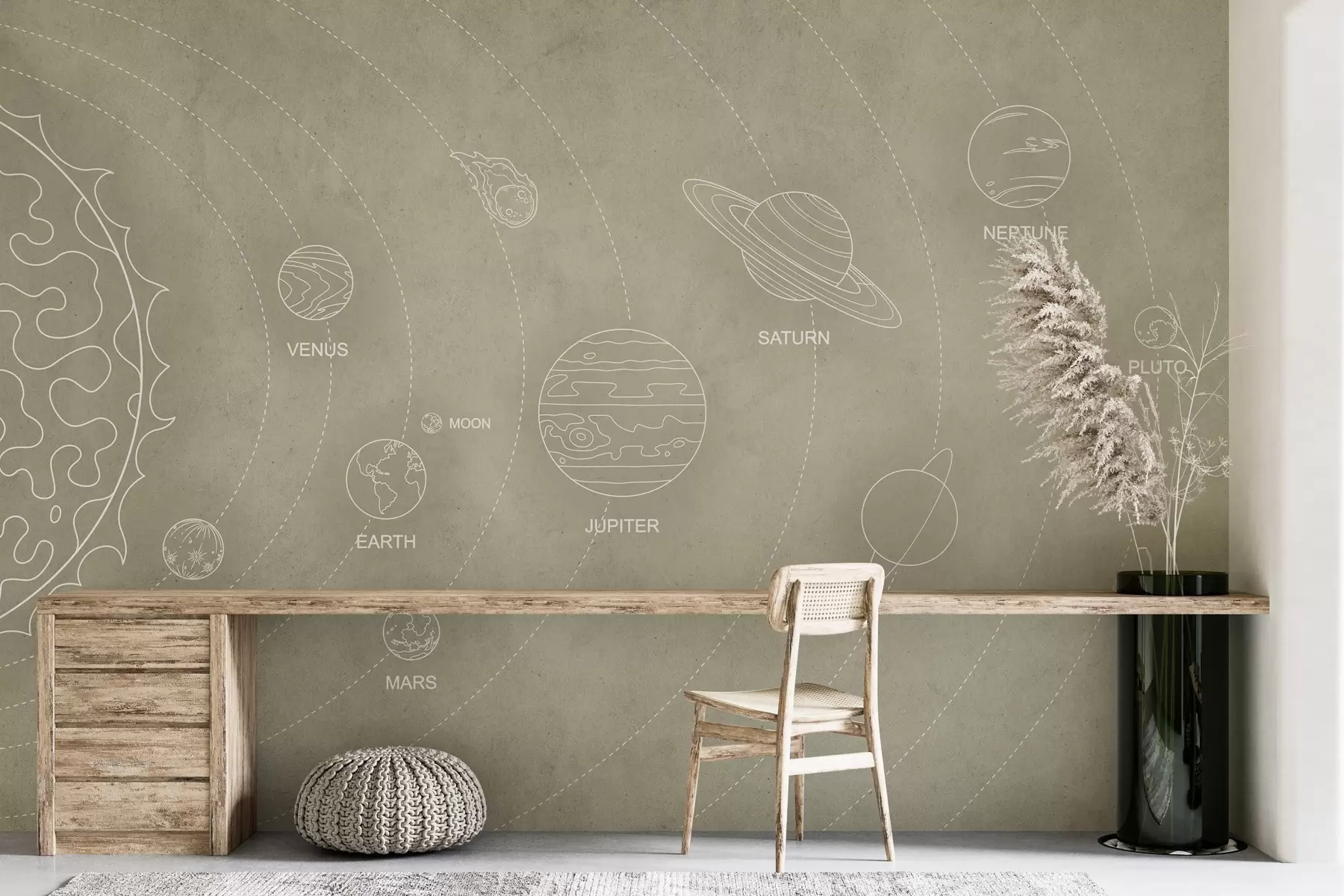 fototapet Sistem solar într-un stil minimalist pe un fundal texturat bej rece w02344