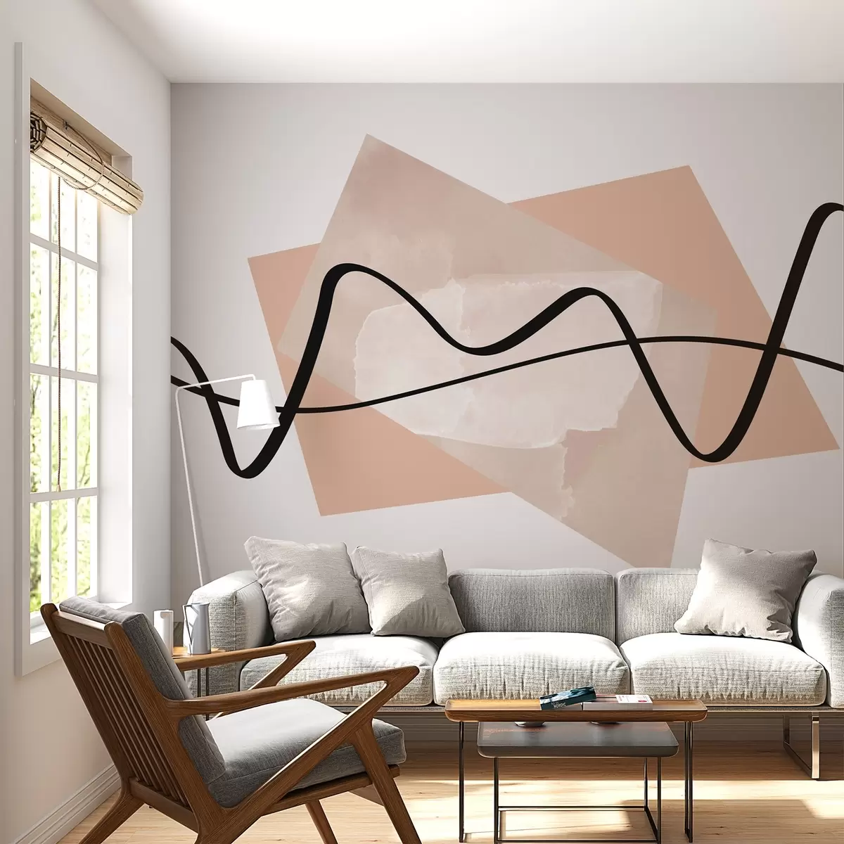 fototapet Linii negre și forme bej abstract w02377