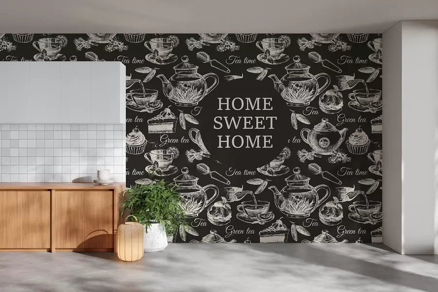 fototapet tapet întunecat pentru bucătărie cu modele bej w02404