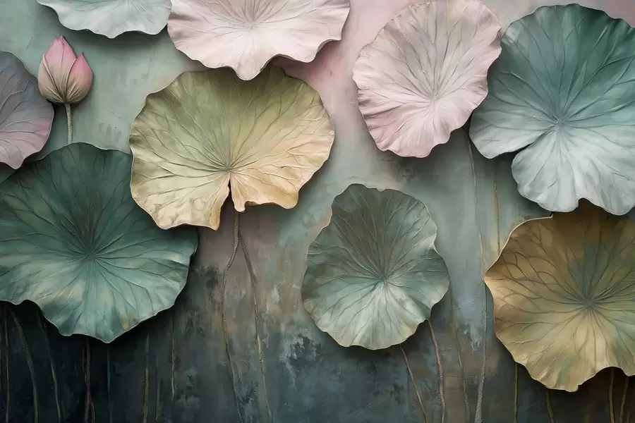 fototapet frunze de lotus în stil pastel cu un efect de volum w02441