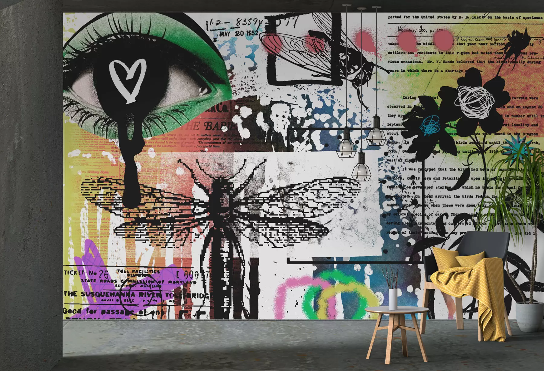 fototapet Inscripții în stil graffiti, flori, cifre w02255