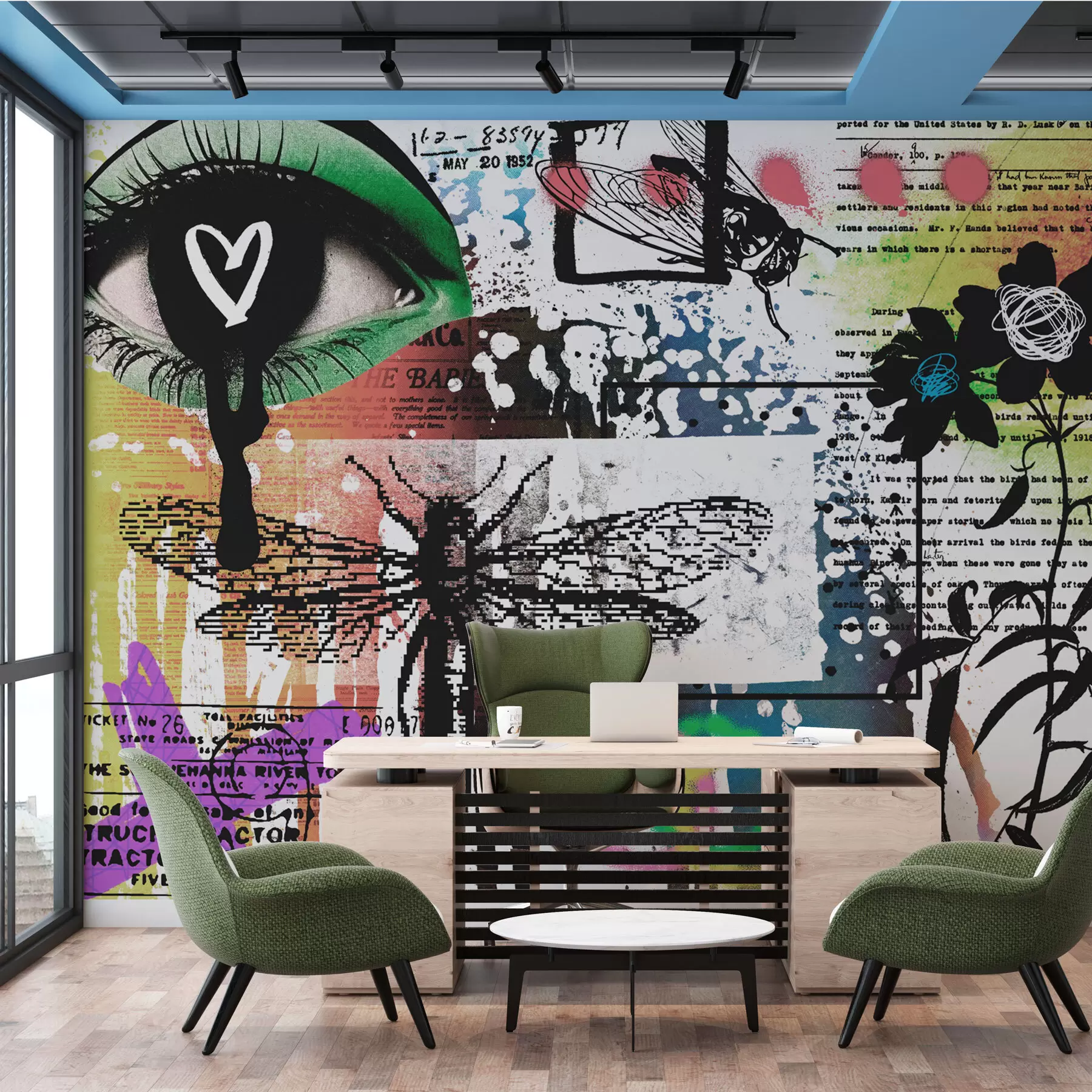 fototapet Inscripții în stil graffiti, flori, cifre w02255