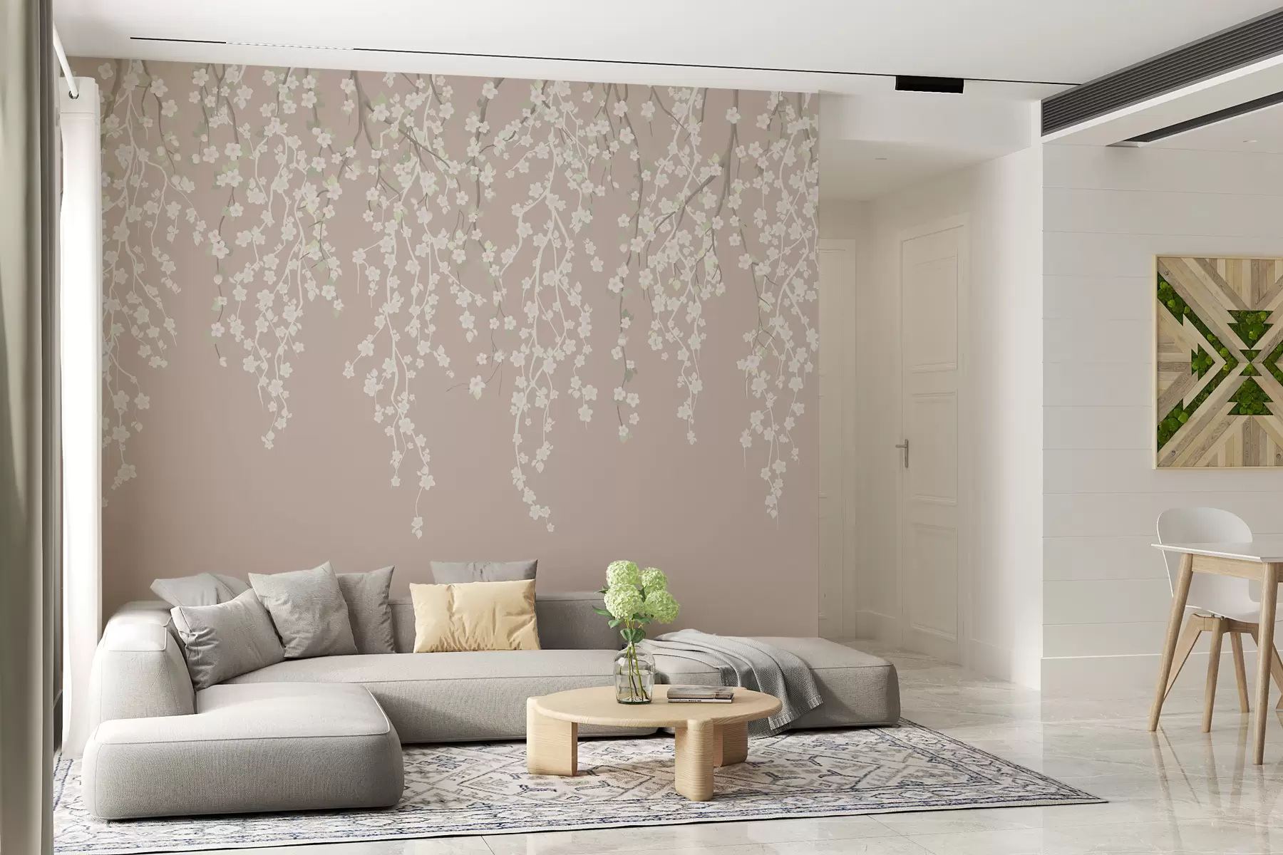 fototapet Ramuri delicate curgătoare cu flori pe un fundal pastel w02479v2