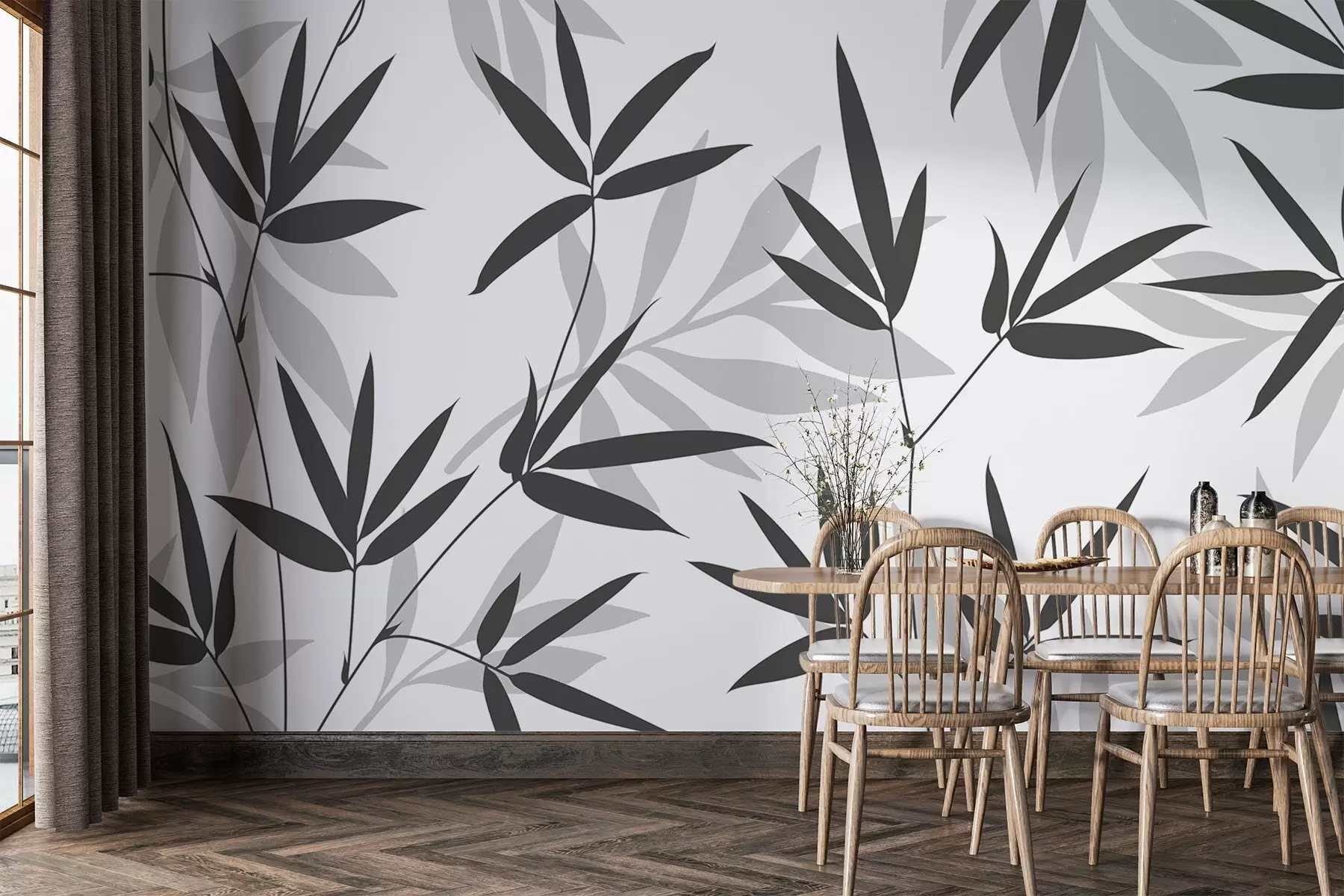 fototapet Siluete de frunze de bambus w02460