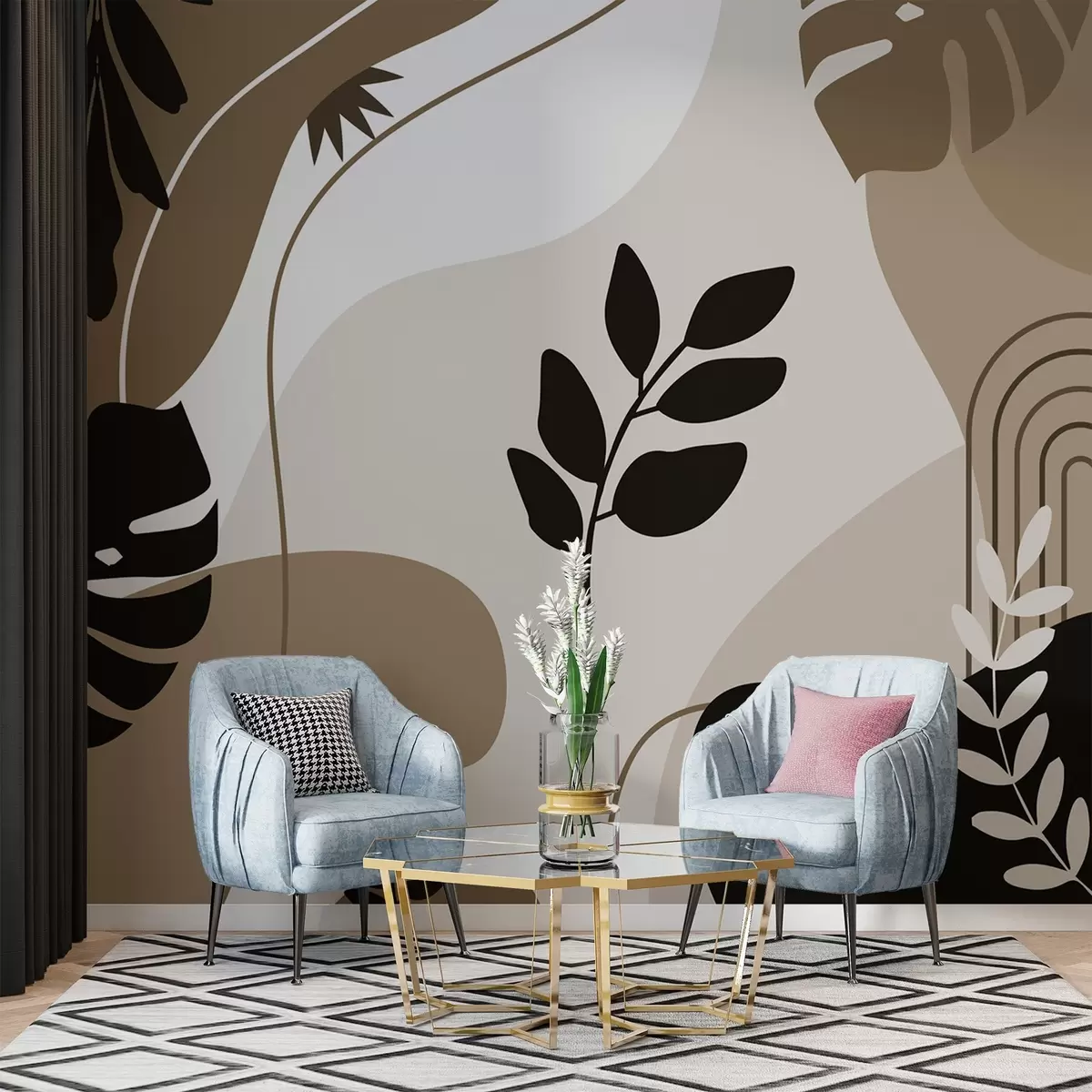 fototapet Model abstract cu siluete de frunze w02462v1