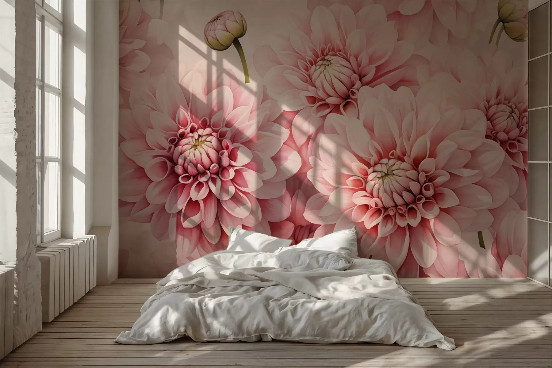 fototapet Crizanteme roz smitation acuarelă w02469