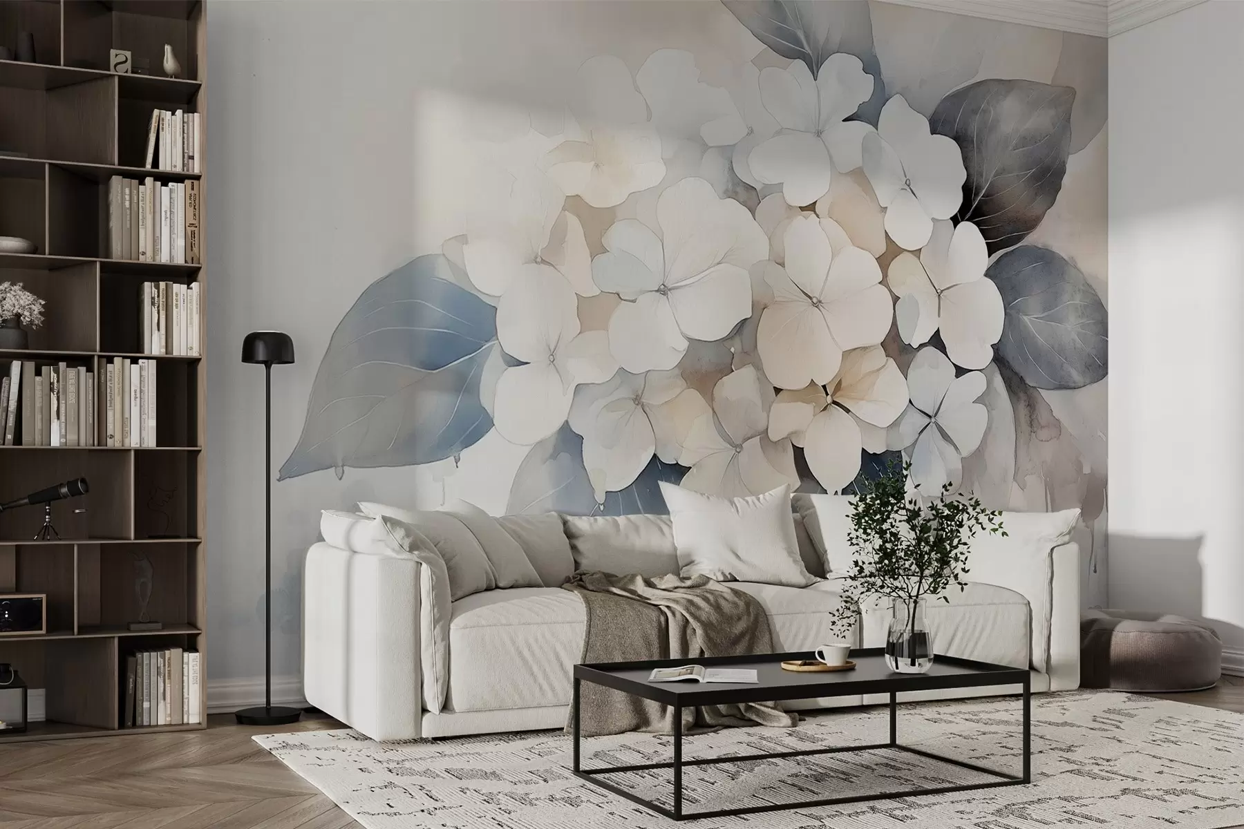 fototapet Hydrangea floare, culori moi, stil acuarelă w02491